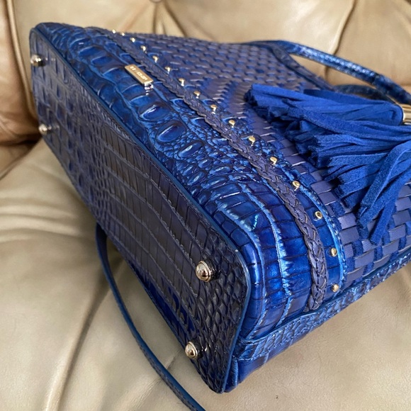 Brahmin Woven LEATHER Vista Blue Eldorado Elaine Bag Croc Tassel Charm - Picture 6 of 14